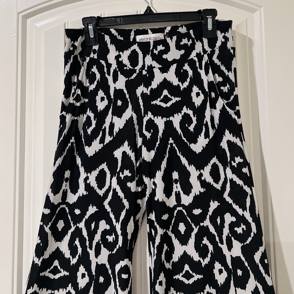 Veronica M fitted stretch Wide-Leg Flare Boho Pants Palazzo Cut Flowy Pocket S - Picture 3 of 8